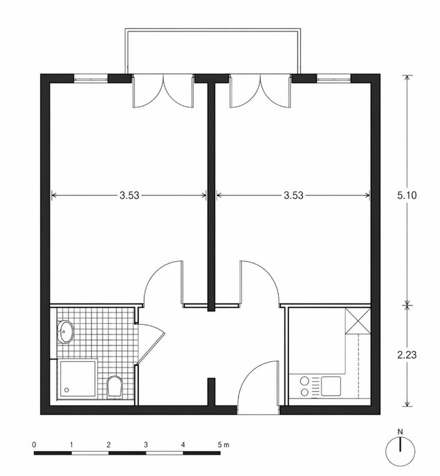 Grundriss einer 2-Raum Wohnung aus dem Betreuten Wohnen "Altlandsberg"